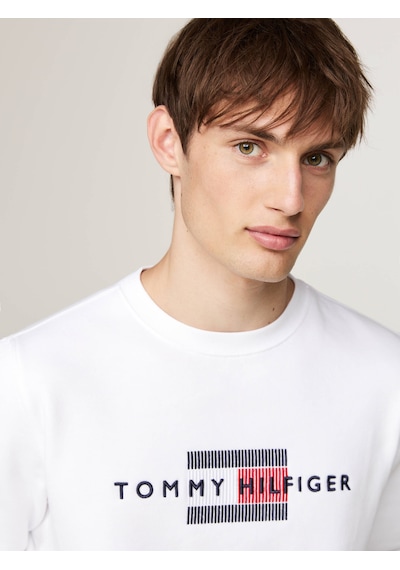 Tommy Hilfiger Erkek Sweatshirt Yazı Logo Nakışlı Beyaz