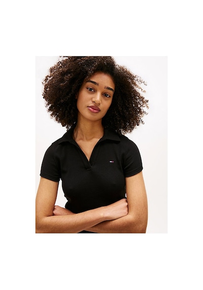 Tommy Hilfiger Kadın Tjw Slim Rib Polo T-shirt-16412 Siyah