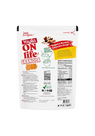 Yayla On Life Granola Kuruyemişli & Kuru Üzümlü 200 Gr Sağlıklı Kahvaltılık Granola
