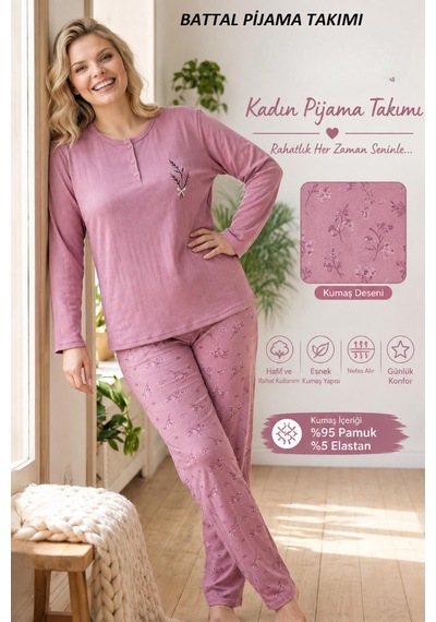 Boyraz Lindros Kadın Düğme Yaka Raporlu İnterlok Kışlık Battal Pijama Takımı 02742 - 1 Adet Gülkurusu Boyraz Lindros Kadın Düğme Yaka Raporlu İnterlok Kışlık Battal Pijama Takımı 02742 - 1 Adet Gülkurusu
