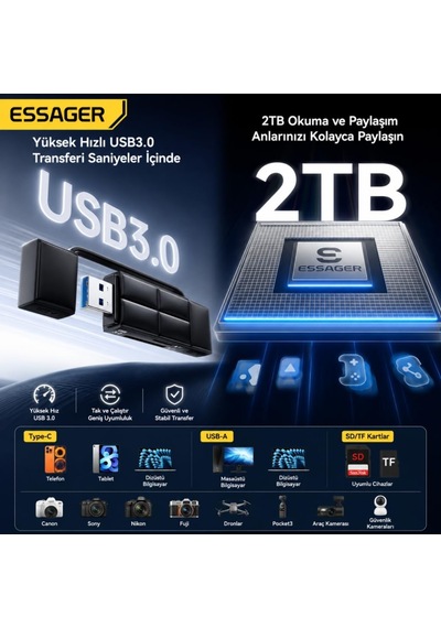 Tr Usb 3.0 Type-c Usb-a Sd Tf Micro Sd Kart Okuyucu 2'si 1 Arada Otg 5gbps
