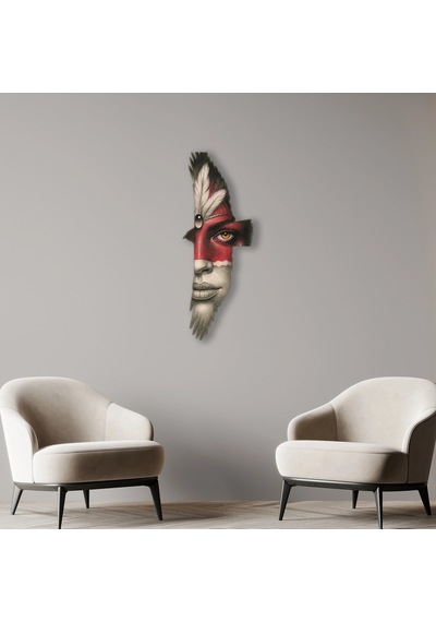 Kızılderili Portre Tüylü - Metal Tablo - Dec0165 35 X 90 Cm Çok Renkli