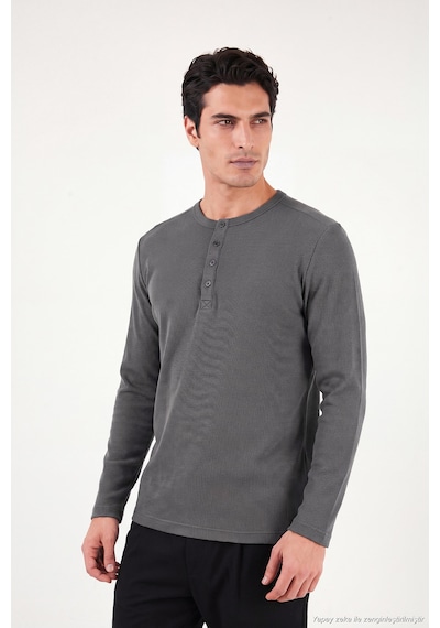 Buratti Pamuklu Regular Fit Düğmeli Bisiklet Yaka Sweat Erkek Sweat 5905852 Antrasit