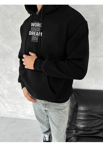 Suma Siyah Kışlık Sweatshirt Üç İplik Kapşonlu L Beden