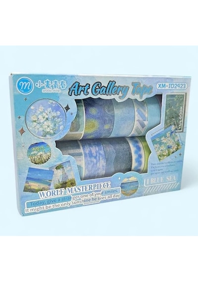Tr Art Vintage Washi Tape Bant Yapışkanlı Maskeleme Kağıdı Desenli Bant 12'li - Mavi Van Gogh Tabloları