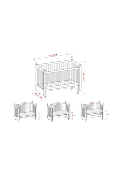 Meltem Kids Kral Sallanır Ahşap Anne Yanı Beşik 60 x 120 CM Beyaz - Pretty Pembe
