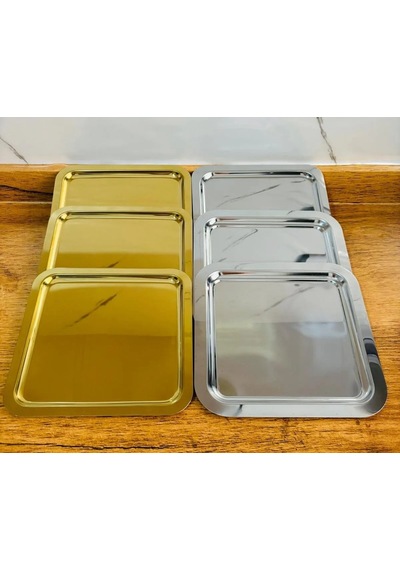 3 Gold Kare 3 Gümüş Sunum Tepsi