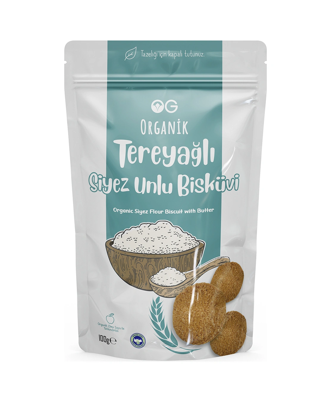 Organik Tereyağlı Siyez Unlu Bisküvi 100gr