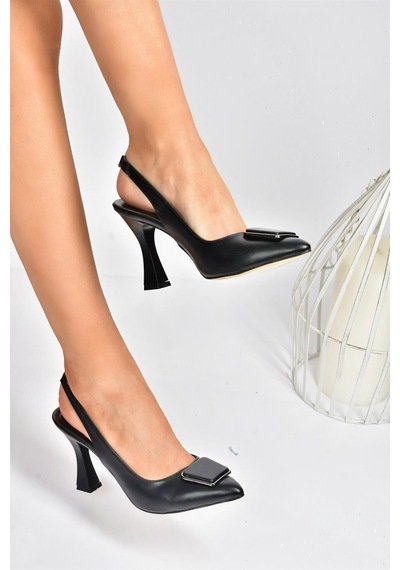 Fox Shoes P250148209 Siyah Tokalı Kalın Topuklu Kadın Ayakkabı Siyah