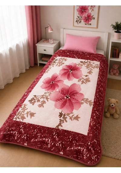 Aksu -pembe Çiçek- Tek Kişilik Desenli Battaniye 155x215