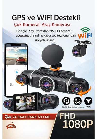 Wifi 4 Kameralı Araç İçi Kamera 1080p Full Hd 32 Gb Dahili Hafıza Geniş Açılı Gece Görüşlü