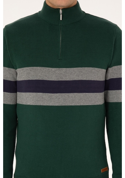 U.S. Polo Assn. Erkek Regular Fit Yarım Fermuarlı Koyu Yeşil Kazak 50315034-VR079