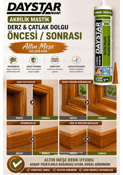 Altın Meşe Akrilik Mastik 450 Gr Boyanabilir Derz Ve Çatlak Dolgu Mastiği Ahşap Uyumlu Golden Oak Es Çok Renkli Altın Meşe Akrilik Mastik 450 Gr Boyanabilir Derz Ve Çatlak Dolgu Mastiği Ahşap Uyumlu Golden Oak Es Çok Renkli