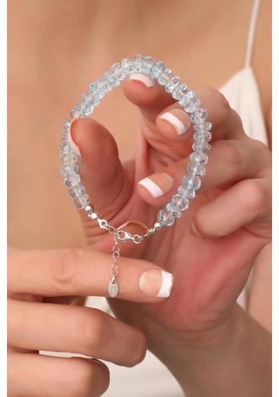 Topaz Taşı Bileklik 925 Ayar Gümüş Mavi