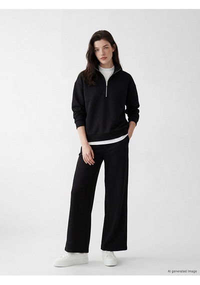 Lcw Comfort Siyah Dik Yaka Soft Touch Kadın Sweatshirt