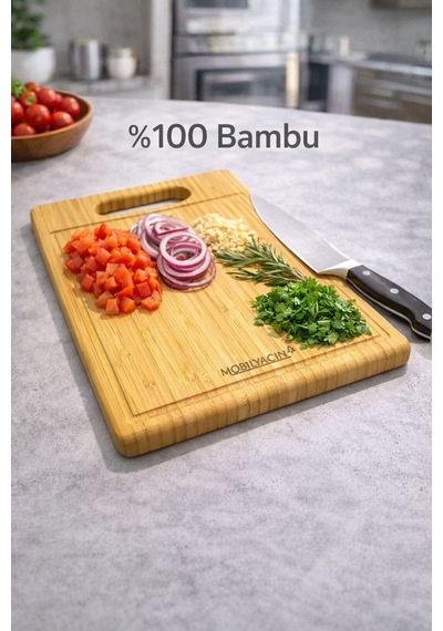 Bambu Kesme Tahtası Su Oluklu 30x24 Naturel