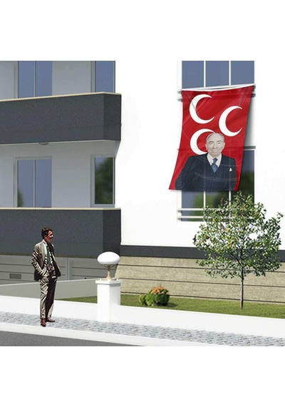 Alparslan Türkeş Ve 3 Hilal Kırmızı Sancak Bayrak Mhp -150x225cm 1,5 X2,25 Metre 1
