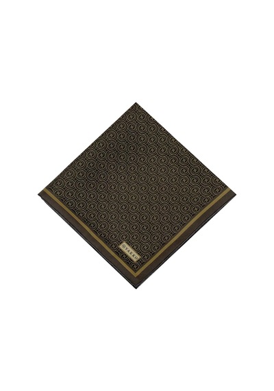 Vakko Twill İpek Eşarp - Helezon Monogram - Kahve Gold Altın - Kahverengi