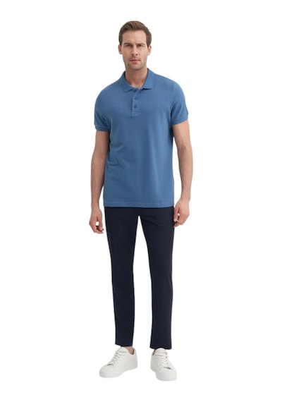 Cazador Erkek Polo Yaka Slim Fit Pike Düz Pamuklu Tişört Mavi