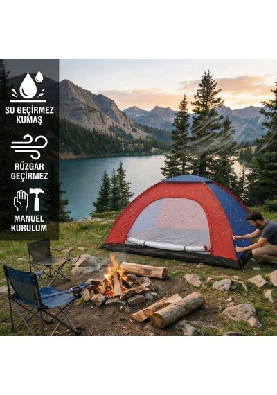 6 Kişilik Manuel Kurulum Kamp Çadırı Aile, Doğa, Piknik Ve Outdoor Kamp Çadırı 220x250x150 Cm 546 Çok Renkli
