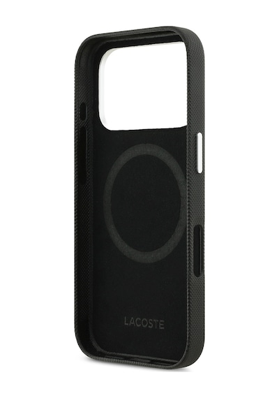 Apple iPhone 17 Pro Max Kılıf Lacoste Lisanslı M-safe Uyumlu Pvc Pike Desenli İkonik Timsah Logolu Siyah