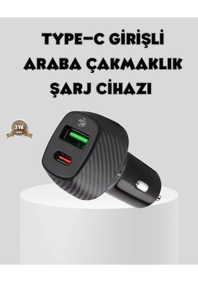 Mey İthalat Araç Tipi Hızlı Şarj Adaptörü Type-c Pd Usb Çift Port Kompakt