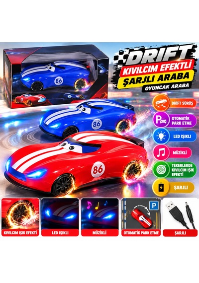 9013 Kıvılcım Efektli Şarjlı Araba Oyuncak Araba Kırmızı