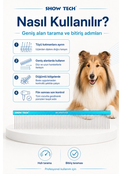 Showtech The Big Brother Yoğun Tüylü Köpekler İçin Tarak 25 Cm