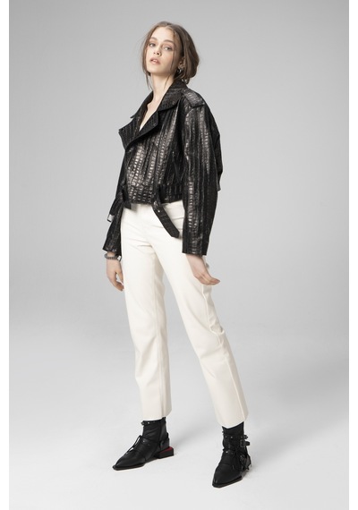 Dericlub H.quınn Crop Biker Kadın Deri Mont