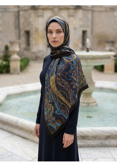 Moda Nuda Pamuk İpek Diamora Şal Lacivert - Zarif Ve Klasik