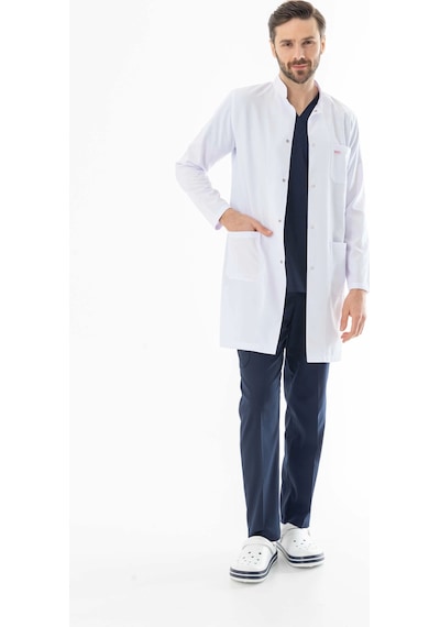 Hakim Yaka Erkek Doktor Önlüğü Alpaka Kumaş Uzun Boy Beo103 Beyaz