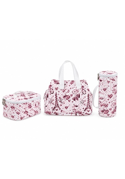 3'lü Pembe Desenli Termal Çanta Set Açık Pembe