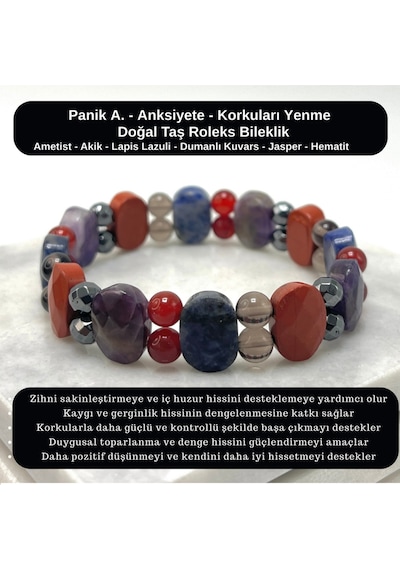 Sertifikalı Panikatak & Anksiyete & Korkuları Yenme Doğal Taş Roleks Bileklik Çok Renkli