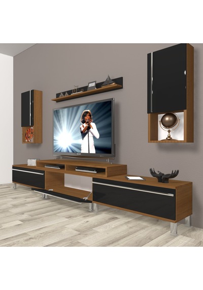 Decoraktiv Ekoflex 270ta Mdf Krom Ayaklı Tv Ünitesi Tv Sehpası Ceviz - Siyah