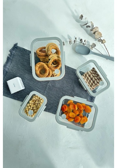 Neoflam Fika Glace Vakumlu Cam Saklama Kabı 1200ml Gri