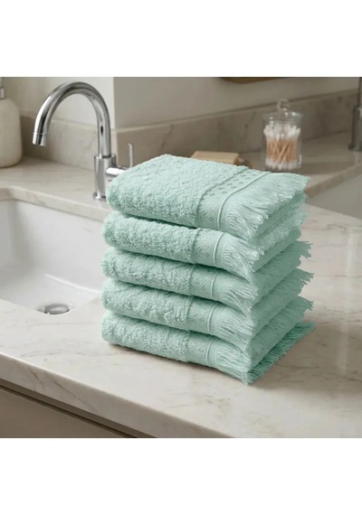 Botti Home %100 Pamuk Jakarlı 5 Li Mutfak Havlusu Seti, Lavabo Kenarı Misafir El Havlusu 30 45 Cm, Çeyizlik Küçük Boy 5 Parça El Havlusu Mint Yeşil