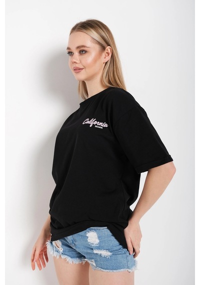 Startmore Kadın Beyaz Oversize California Baskılı T-shirt Siyah