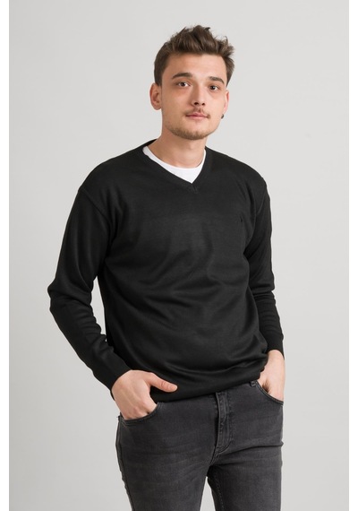 Regular Fit V Yaka Pamuklu Basic Erkek Triko Kazak 001