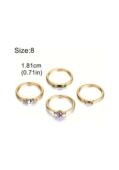 Azela Gold 4 Adet Kristal Yeşil Taşlı Tasarım Vintage Çoklu Altın Yüzük Seti