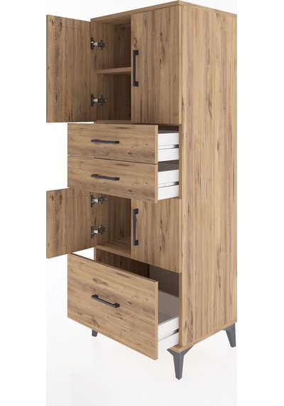 Hyperion Dolap 3 Raflı 3 Çekmeceli 4 Kapaklı 60x44x163 Çam-çam Çam