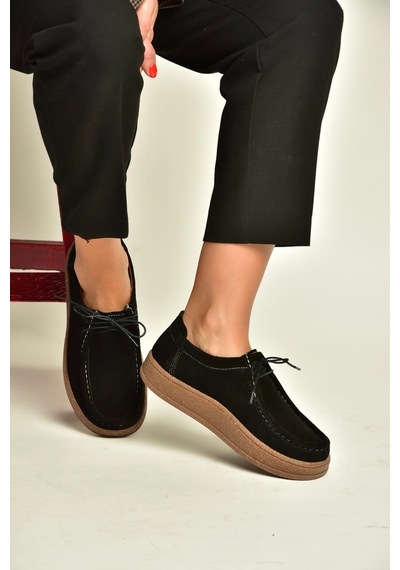 Fox Shoes V999646461 Siyah Hakiki Deri Süet Kadın Ayakkabı