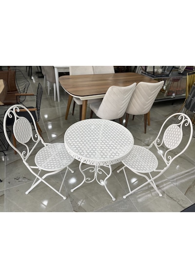 Ferforje Katlanır 1 Masa 4 Sandalye Balkon Takımı Beyaz 60cm Beyaz