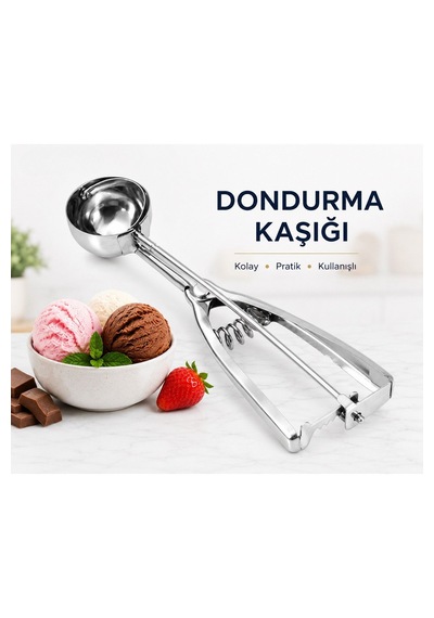 Paslanmaz Çelik Yaylı Dondurma Kaşığı Dondurma Topu Yapıcı, Kurabiye Hamuru Ve Meyve Topu Servis Kaşığı