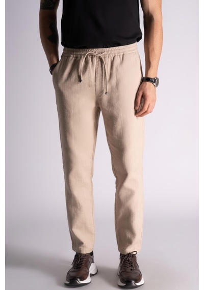 Pamuk Comfort Fit Jogger Bel Pantolon Bej Bej