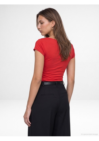 Dilvin 33157 Bra-free Drapeli V Yaka Top Kırmızı