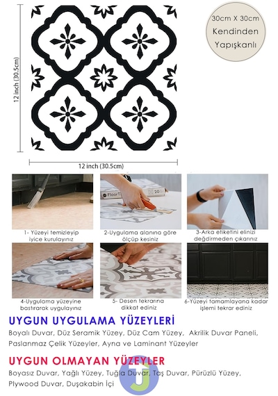 Technojet Kendinden Yapışkanlı Modern Tasarımlı Mutfak Banyo Zemin Duvar Kaplama Pvc Karo 30cm 30cm
