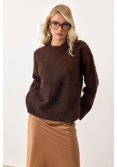 Olcay Oversize Tüylü Soft Kazak Kahve 8270
