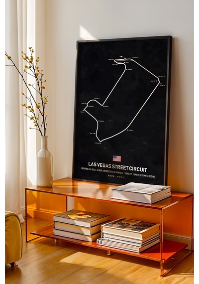 Las Vegas F1 Pisti Ahşap Çerçeveli Tablo Las Vegas Gp Poster Siyah