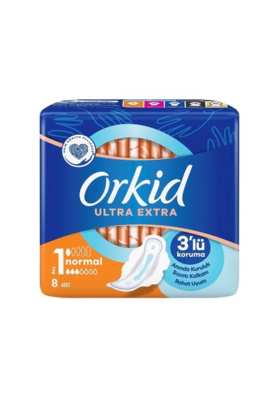 Orkid Ultra Kanatlı Normal Hijyenik Ped 8'li - %100 Sızıntı Koruması 8'li Avantaj Paketi - 8 Ad Tarı