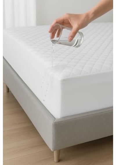 Yatak Alezi Pamuklu Kapitone Fitted Full Kenar Sıvı Geçirmez Yatak Koruyucu Beyaz 160 X 200 Açık Indigo